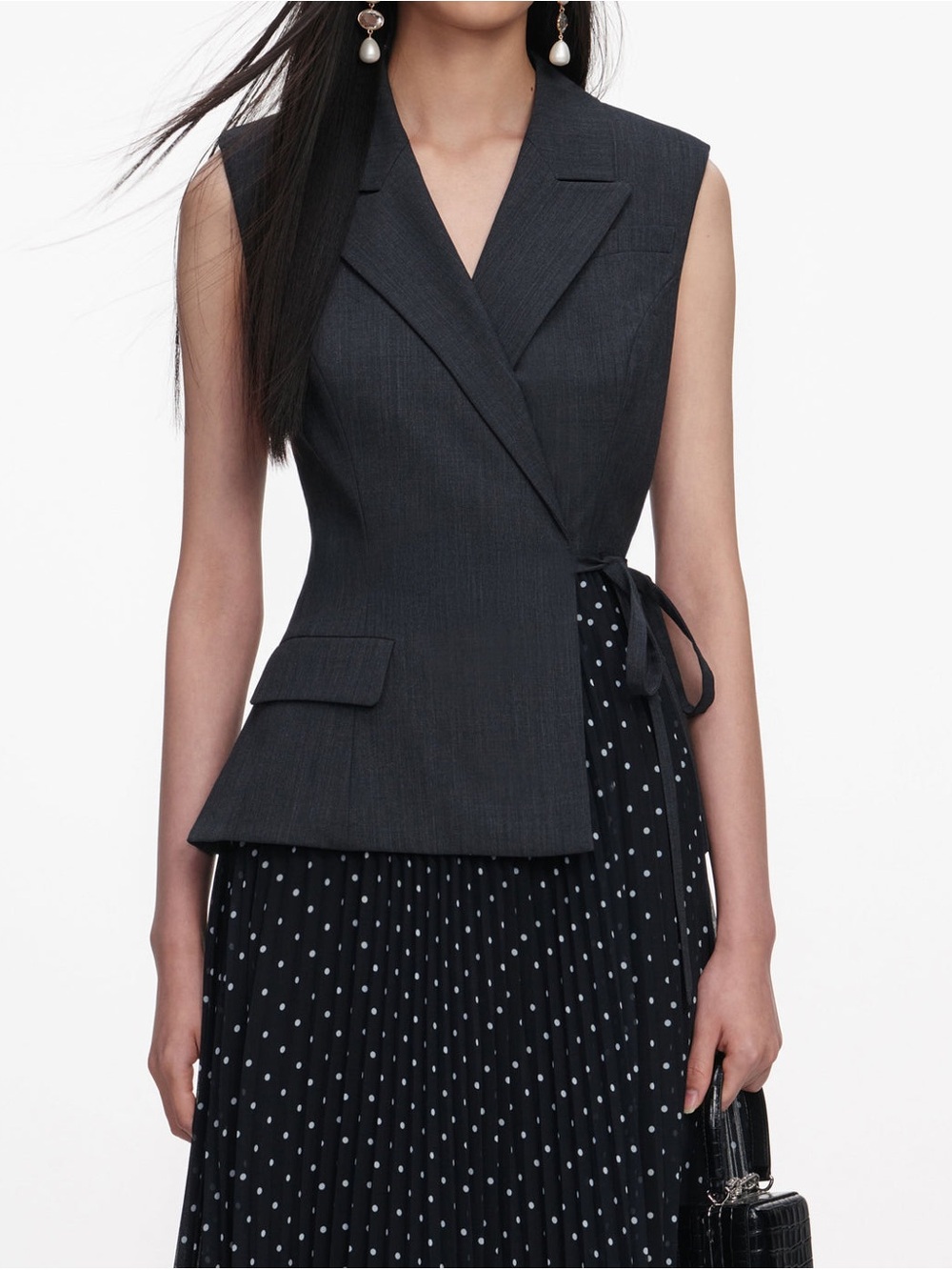 NWOT Self-Portrait GREY TAILORED POLKA DOT MIDI DRESS - Picture 2 of 9